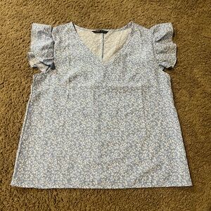 SHEIN short sleeve blue and white floral blouse